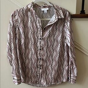 Topshop Pink Beige Gold Chain-Print Button-Down Shirt size 4